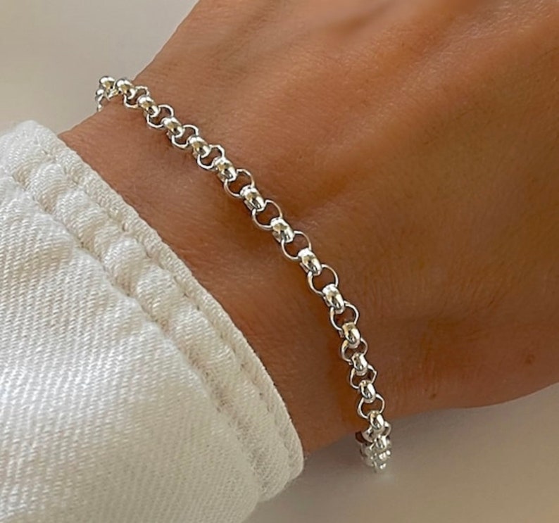 Silver Rolo Belcher Chain Bracelet 4mm wide solid 925 silver jewelry image 4