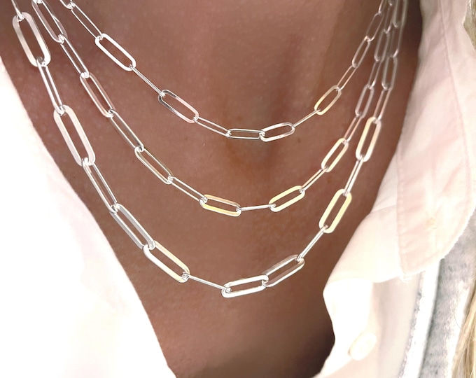 925 Silver Paperclip Chain Necklace | 3 width options | chain for her or him