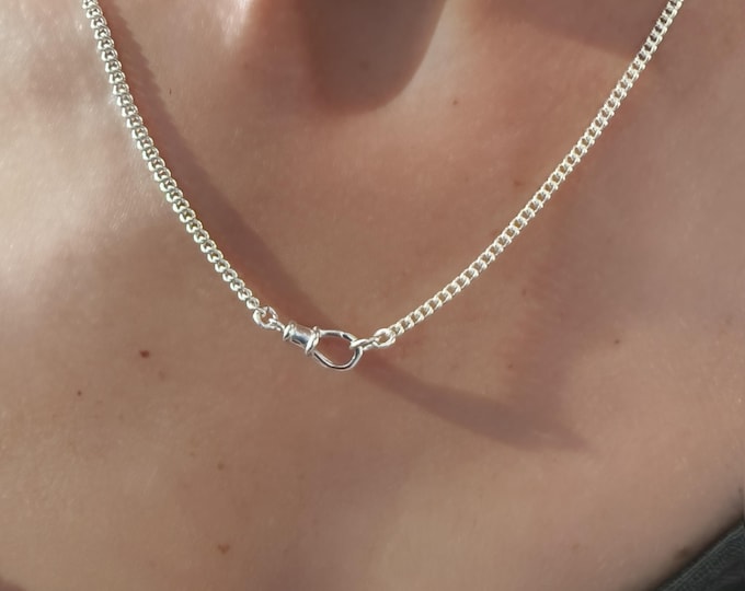 Sterling Silver Albert Clip Necklace | rounded curb chain 2.5mm