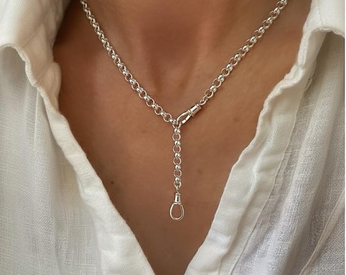 925 Double Swivel Albert Clasp Chain | rolo chain 4mm wide | solid sterling silver
