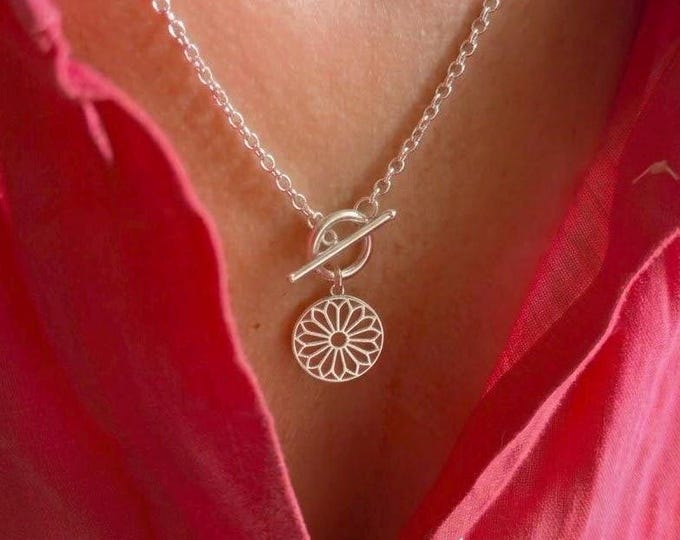 Silver Toggle Rolo Necklace | Mandala Pendant | 2 silver metal options
