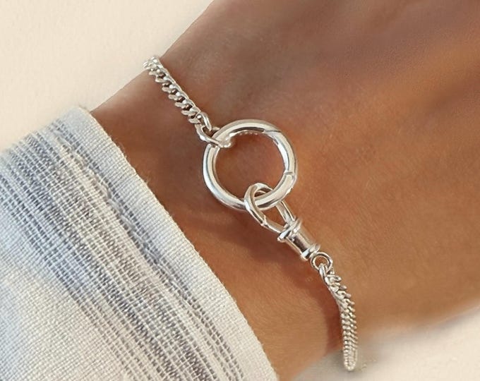 Sterling Silver Curb Chain Bracelet | double clasp