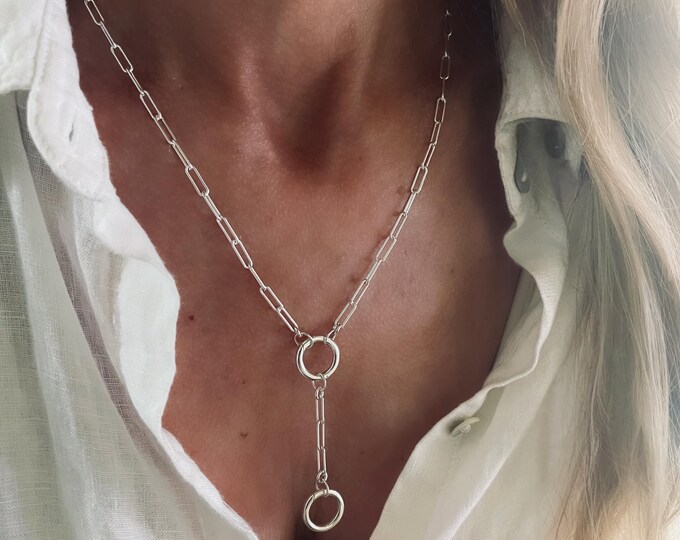 925 Silver Double Charm Clasp Necklace | paperclip chain 3x9 | removable extension