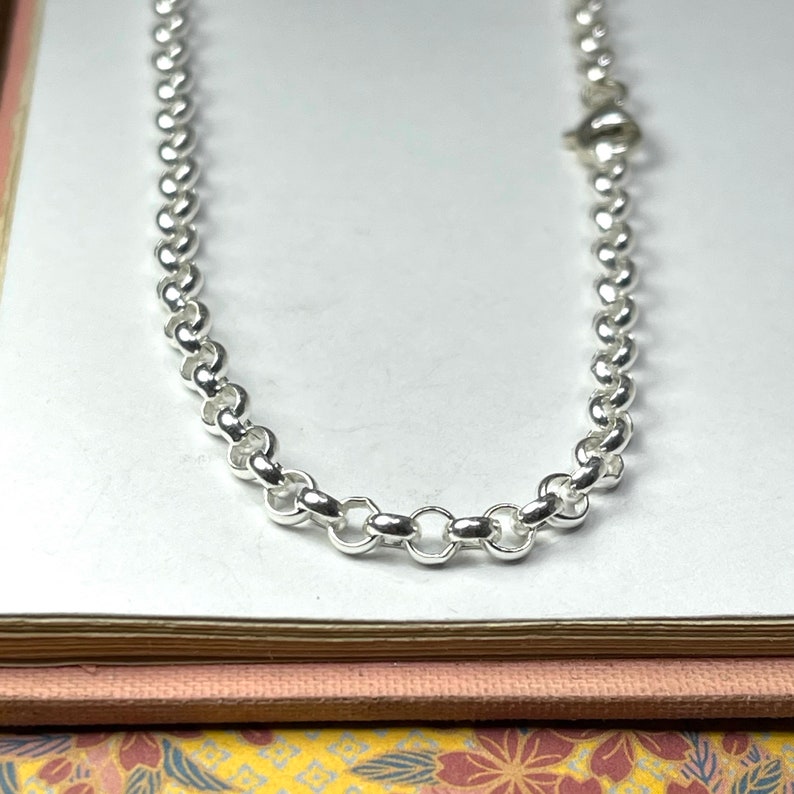 Silver Rolo Belcher Chain Bracelet 4mm wide solid 925 silver jewelry image 6