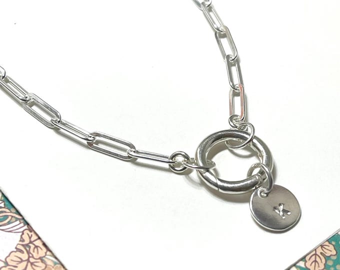 925 Initial Charm Holder Necklace | 925 Sterling Silver | gift for Mom | choose # of charms