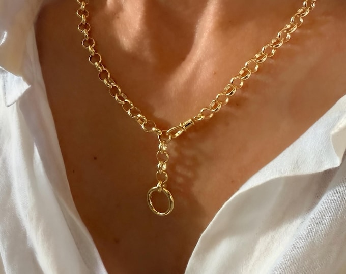 Chunky Gold Necklace | double clasps | 6mm rolo chain | lightweight, 14k Premium Plate
