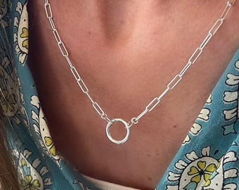 925 Silver Charm Clasp Necklace | Paperclip Chain | smooth 3mm links