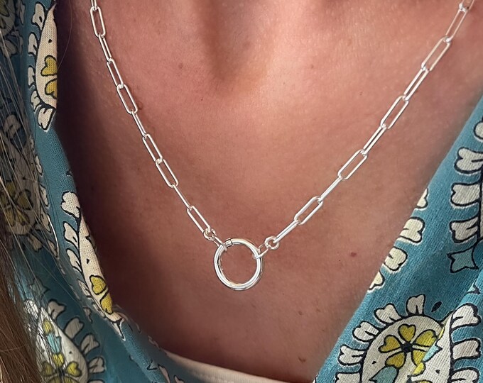 925 Silver Charm Clasp Necklace | Paperclip Chain | smooth 3mm links