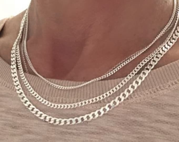 Silver Curb Chain Necklace | 3 width options | 925 sterling silver