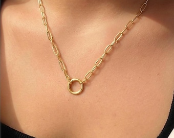 Gold Paperclip Charm Clasp Necklace | 14k Premium Plate