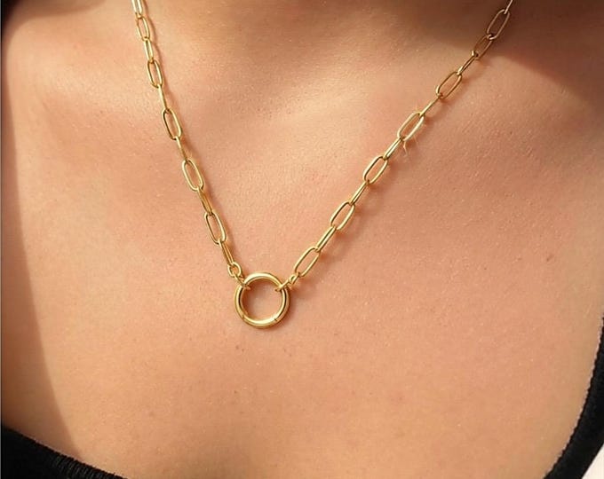 Gold Paperclip Charm Clasp Necklace | 14k Premium Plate