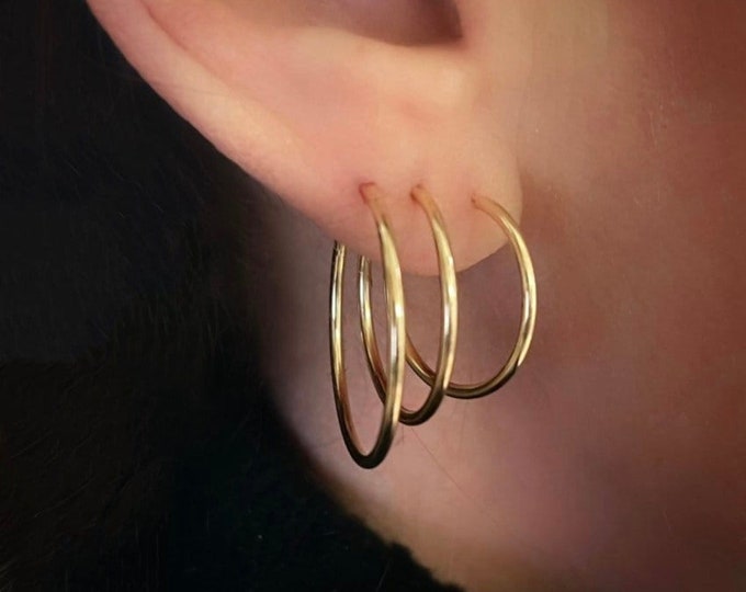 Skinny Gold Hoop Earrings | 14k gold filled tube hoops