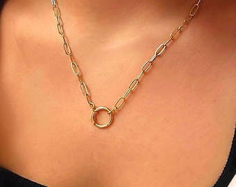 Gold Charm Clasp Paperclip Necklace | 14k Premium Plate