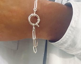 Sterling Silver Sailor Clasp Bracelet | 4mm paperclip chain