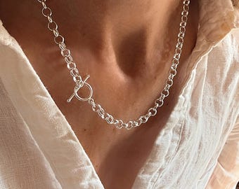 Chunky 6mm Rolo Toggle Chain Necklace | Premium Silver Plate