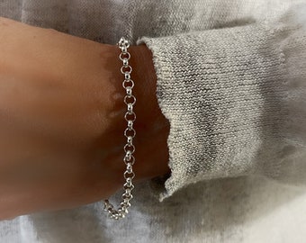 Silver Rolo Belcher Chain Bracelet | 4mm wide | solid 925 silver jewelry |