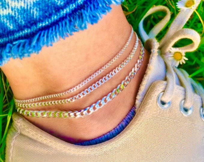 Silver Curb Chain Anklet | 925 sterling silver ankle bracelet |