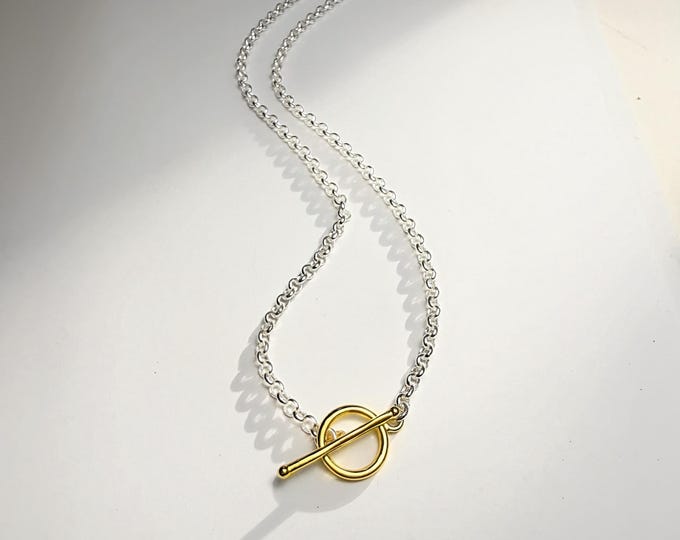 Two-tone Toggle Clasp Necklace | rolo chain | 2 metal options