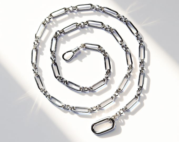 Sterling Silver Trombone Chain | carabiner + swivel clasp