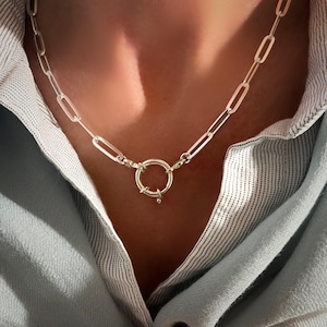 925 Sterling Silver Paperclip Chain Necklace with Mariner Clasp - 4 Width Options