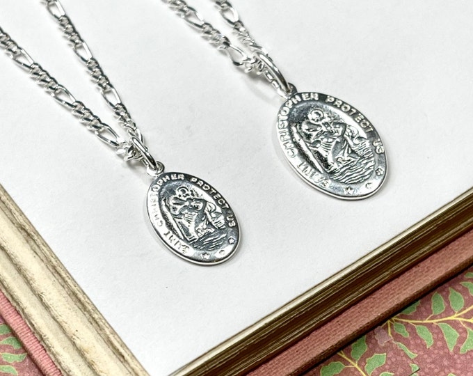 Saint Christopher Pendant | religious necklace | traveler protection | 925 sterling silver | 2mm figaro chain