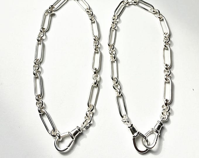 Sterling Silver Trombone Chain Swivel Clasp Bracelet | single or double clasp