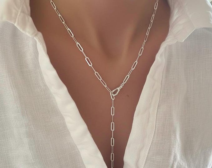 Sterling Silver Paperclip Necklace | swivel clasp | flat paperclip chain