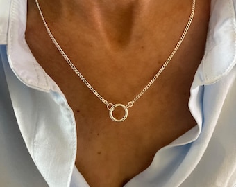 925 Silver Charm Keeper Necklace | 2mm curb chain | 925 sterling silver