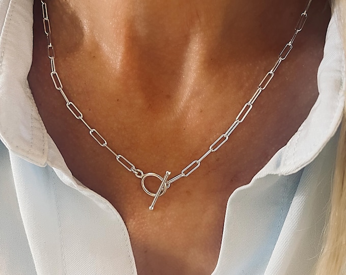 925 Silver Toggle Paperclip Necklace | 3mm smooth links