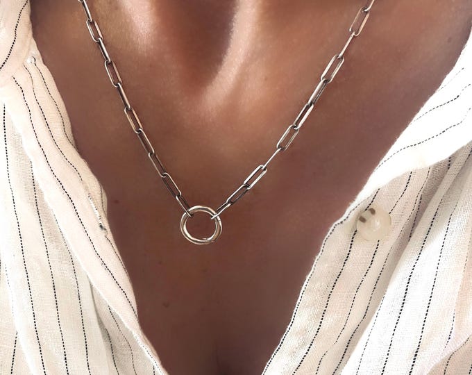 Oxidized Sterling Silver Paperclip Necklace | Charm Collector Clasp