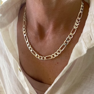 Solid 925 Silver Figaro Chain | 8.2mm wide | Made in Italy