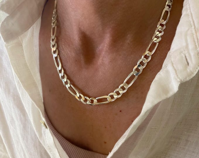Solid 925 Silver Figaro Chain | 8.2mm wide | Made in Italy
