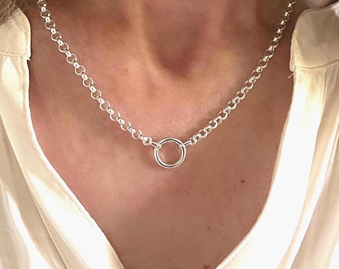 Rolo Charm Clasp Necklace | 925 Premium Plate Chain, 4mm wide