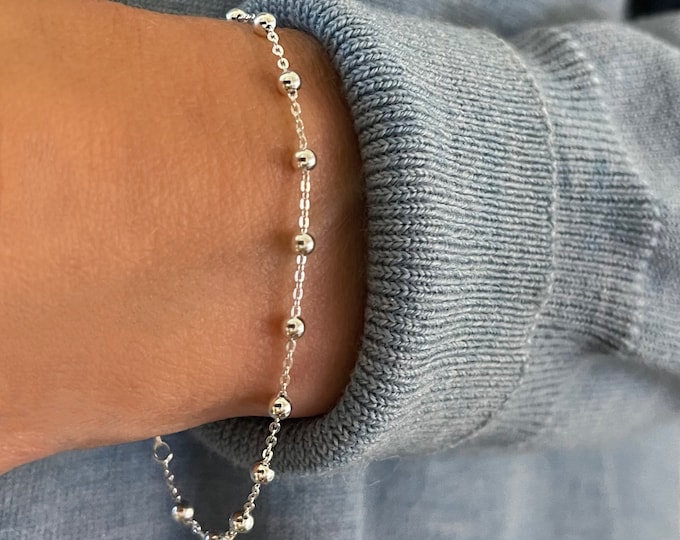 Silver Satellite Chain Bracelet | rosary bead chain | Solid 925 Sterling .