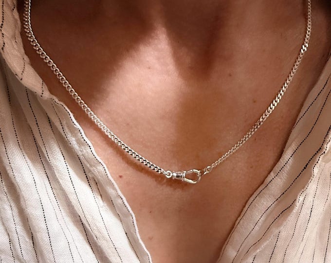 Sterling Silver Albert Clip Necklace | curb chain 2.2mm