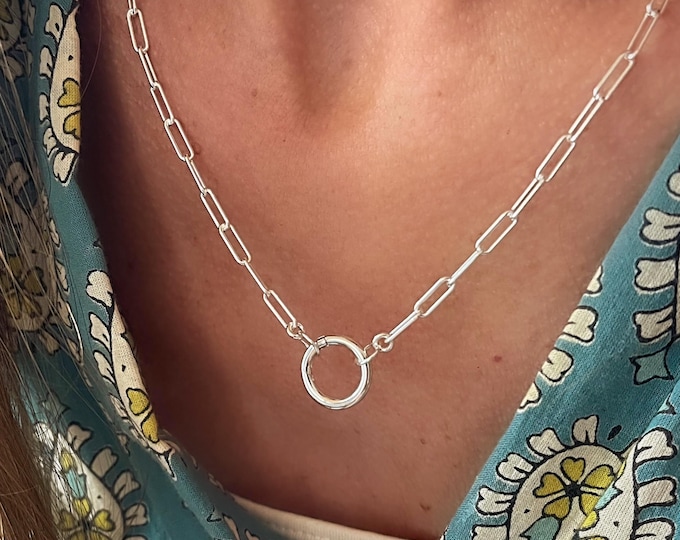 925 Silver Charm Clasp Necklace | Paperclip Chain | smooth 3mm links