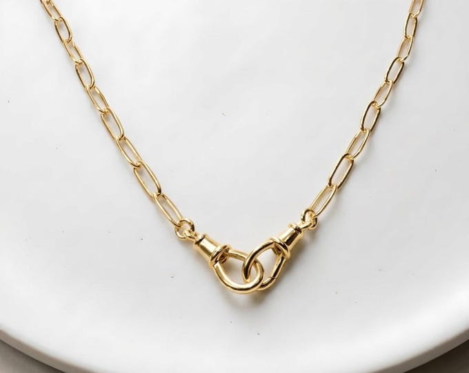 Gold Paperclip Chain Necklace | Swivel Clasps | Charm Holder | 14k Premium Plate