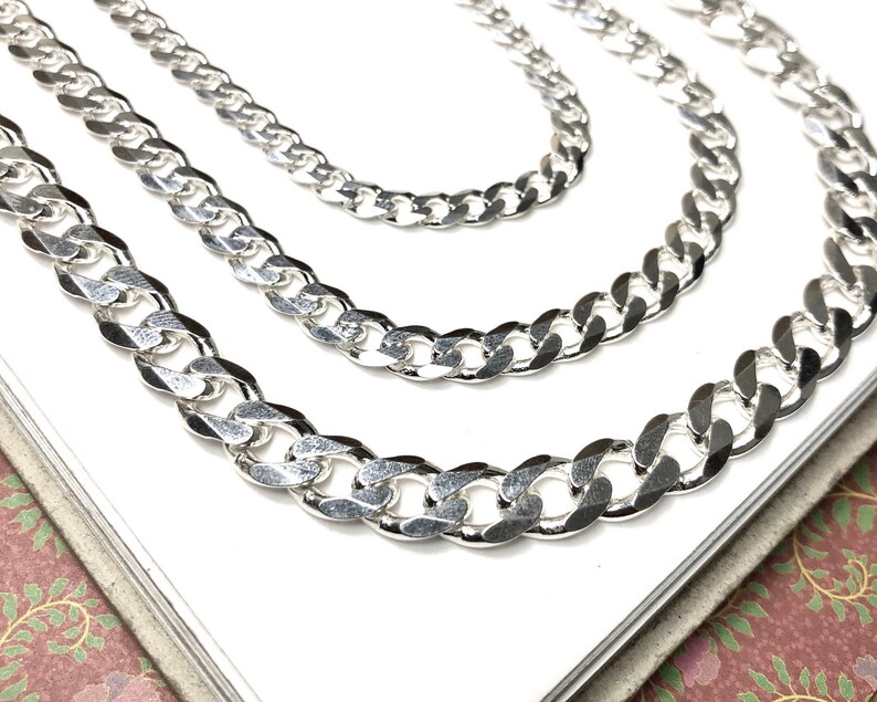 Wide Silver Curb Chain Necklace  Men Women Unisex silver image 1