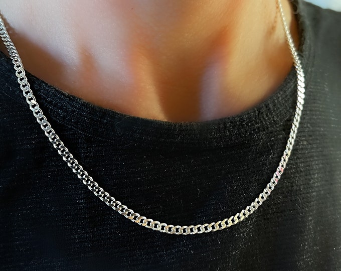 925 Sterling Silver Curb Chain Necklace | pendant necklace | women, teens, men | 3mm wide