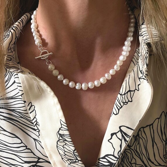 Pearl Toggle Clasp Necklace | 925 Sterling Silver | Gift for