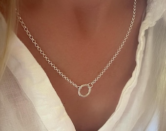 Sterling Silver Rolo Charm Clasp Necklace | silver or gold charm clasp
