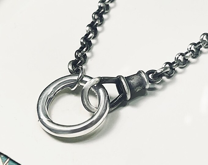 Oxidized Sterling Silver Rolo Chain Necklace | Double Charm Clasp, 2.8mm Belcher Chain