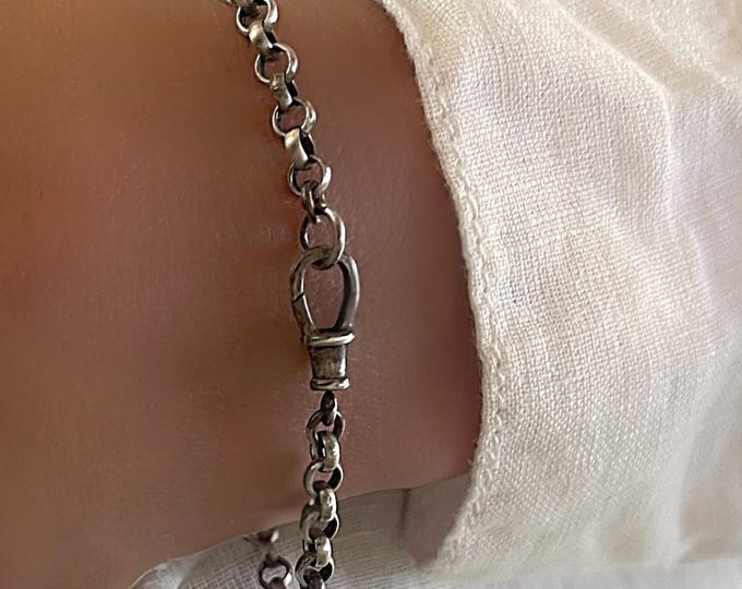 Sterling Silver Antiqued Rolo Chain Bracelet | swivel clasp