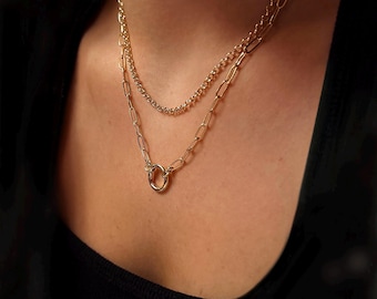 Gold Paperclip Charm Clasp Necklace | 3mm width