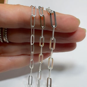 Silver Flat Paperclip Chain Necklace drawn cable solid 925 sterling silver 3 width options image 2