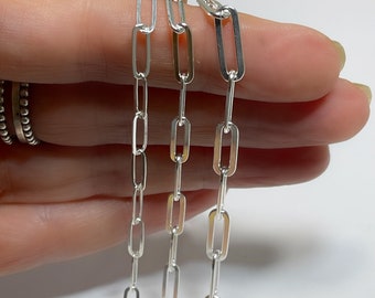 Silver Flat Paperclip Chain Necklace | 925 sterling silver | 3 width options