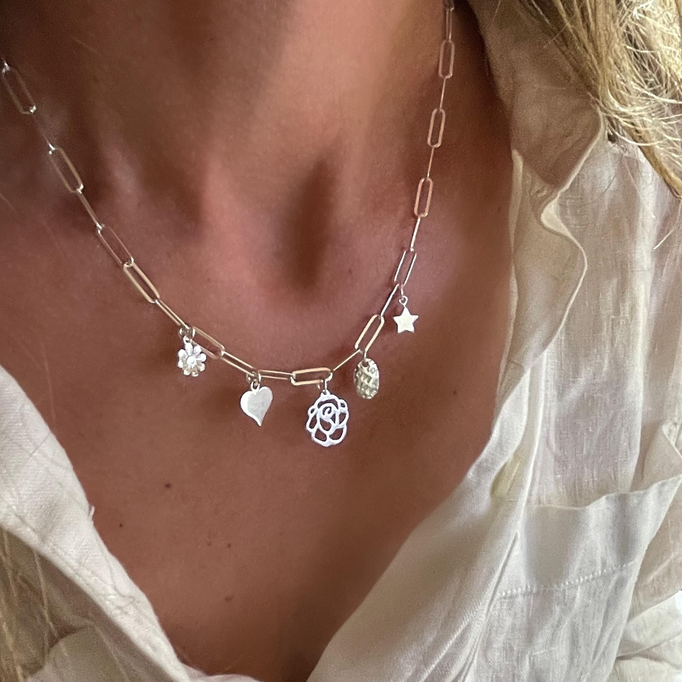 Small silver necklace charms discount