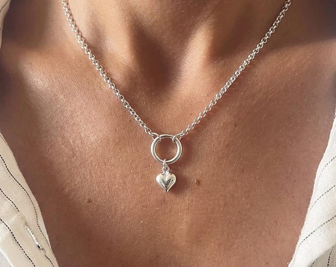 Sterling Silver Heart Necklace | Removable Charm | 3mm rolo chain