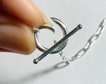 Sterling Silver T-bar Charm Clasp Necklace | paperclip chain, 2.5mm wide