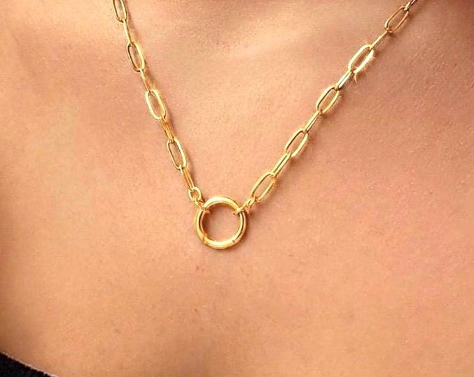 Gold Charm Clasp Paperclip Necklace | 14k Premium Plated Chain